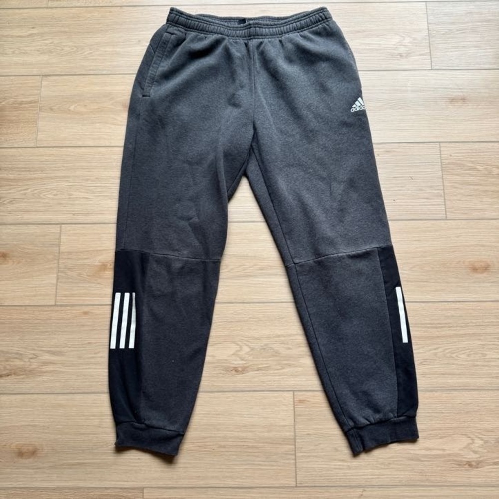 Adidas‎ Mens Fleece Joggers Charcoal Gray Heather Sweatpants Large L Logo Stripe